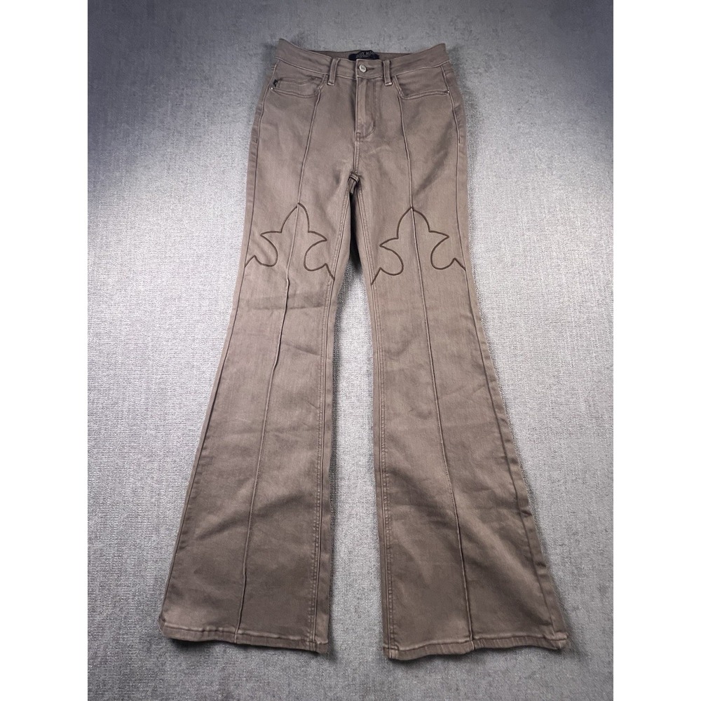 Judy Blue Jeans Women's 7/28 Brown Western Embroidered Flare Stretch Cowgirl
